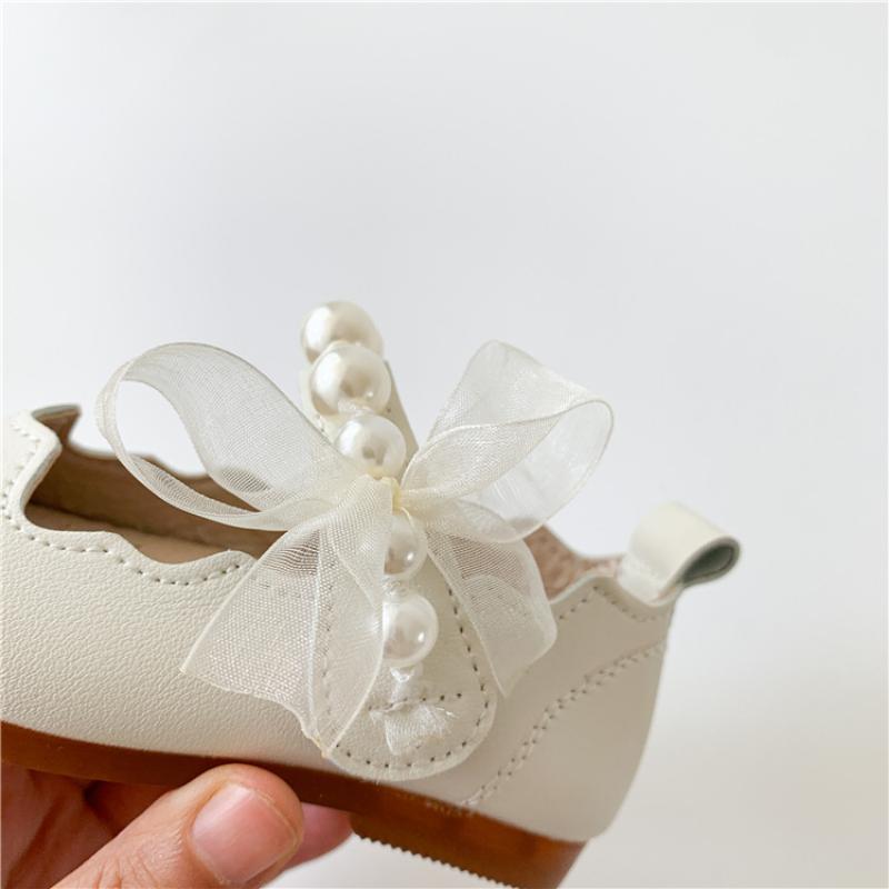 Tenis Girls Leather Shos Spring Autumn New Soft Soled Little Girl Princess Shoe Toddler Performance Fashion Lace Pearl Kids Shoe