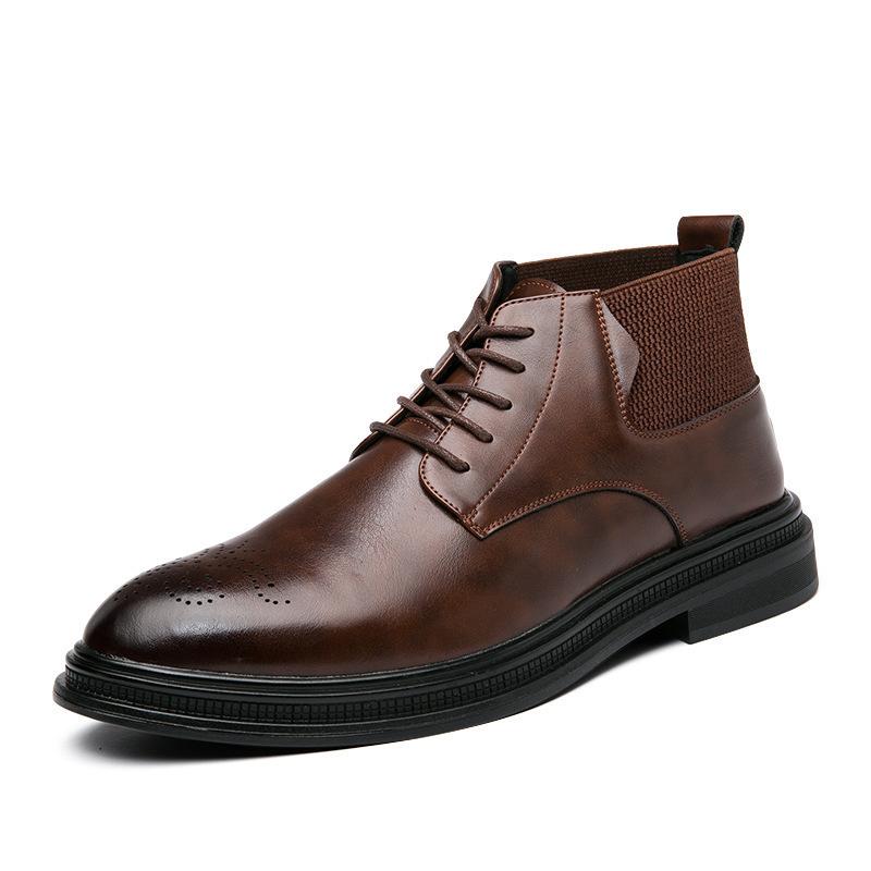 

Chelsea boots men s British Block flower men s shoes 2025 autumn and winter new leather shoes 44 коричневий