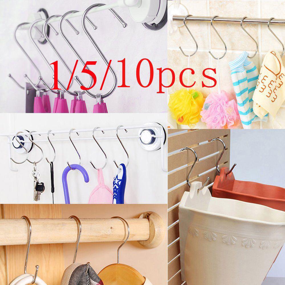 1/5/10Pcs Bathroom Holder Stainless Steel Clasps Hooks Storage Rack S Shaped Hanger Hook