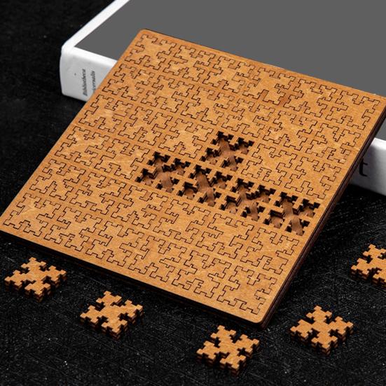 Wooden Fractal Tray Jigsaw Puzzle with Frame Reverse Thinking Impossible Difficult Puzzle Challenge Game Kids Adults Educational Irregular Puzzle Toy