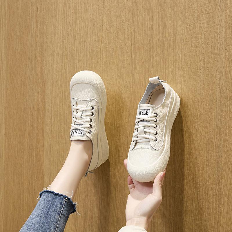 The First Layer of Cowhide Retro Leather Single Shoes Women's 2025 Autumn New Big Head Casual Board Shoes Soft Sole Light Casual Shoes
