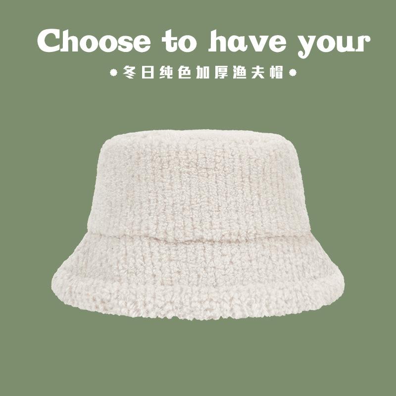 

Lamb plush bucket hat women s warm face small hat women s autumn and winter versatile solid color basin hat Average size (56-58cm) бежевий