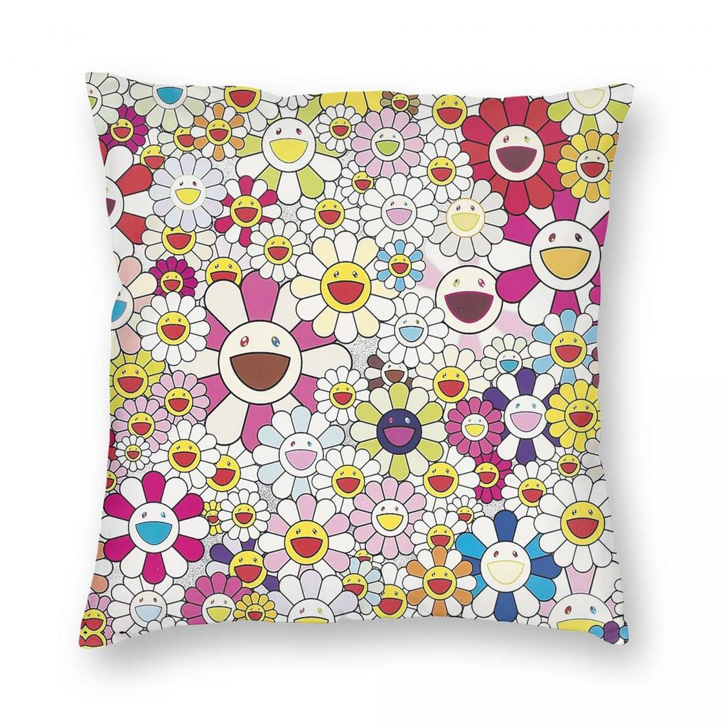Takashi Murakami Colorful Flowers Square Pillowcase Polyester Linen Velvet Pattern Decor Pillow Case Bed Cushion Cover Wholesale