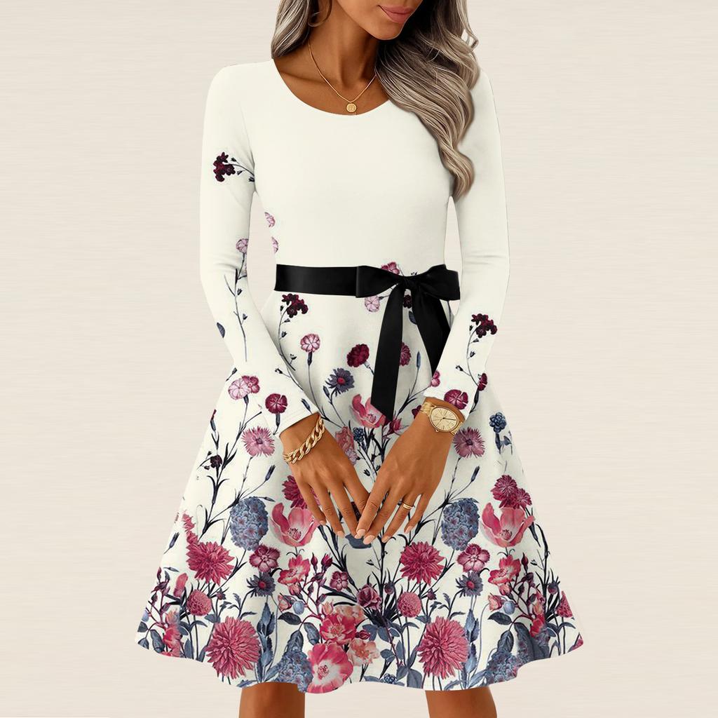 Women's Casual Fashion Long Sleeve  Vintage Long Dresses