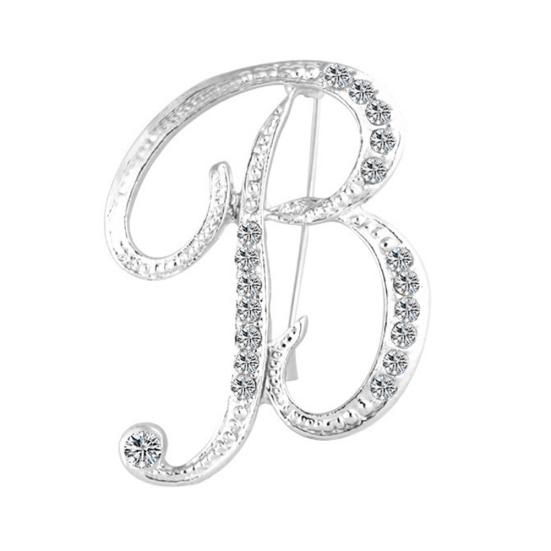 1 Pc Fashion Unisex Rhinestone English Letters Alphabet A-Z Brooch Pin Ornament