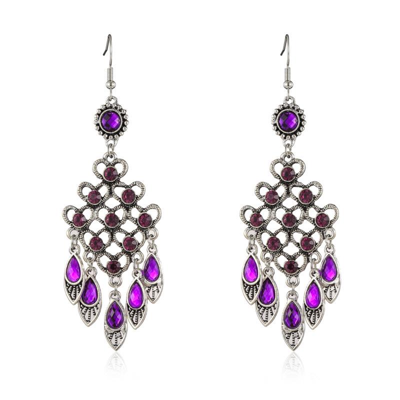 Fashion Ethnic Vintage Bohemian Drop Dangle Long Earrings For Women Geometric Crystal Rhinestone Wedding Earrings Zircon Gift
