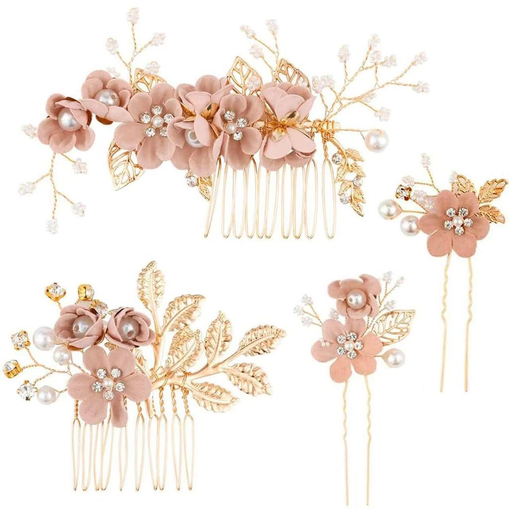 Gold Bridal Headwear: Handmade Pearl Hair Accessories Set