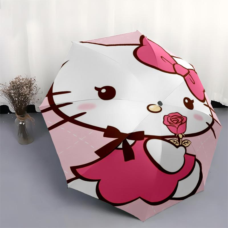 Rose Hello Kitty Sanrio Cartoon Umbrella, Portable 3-Fold Compact Umbrella, Suitable for Camping, Hiking and Travel, Ideal Easter Birthday Gift for Fa