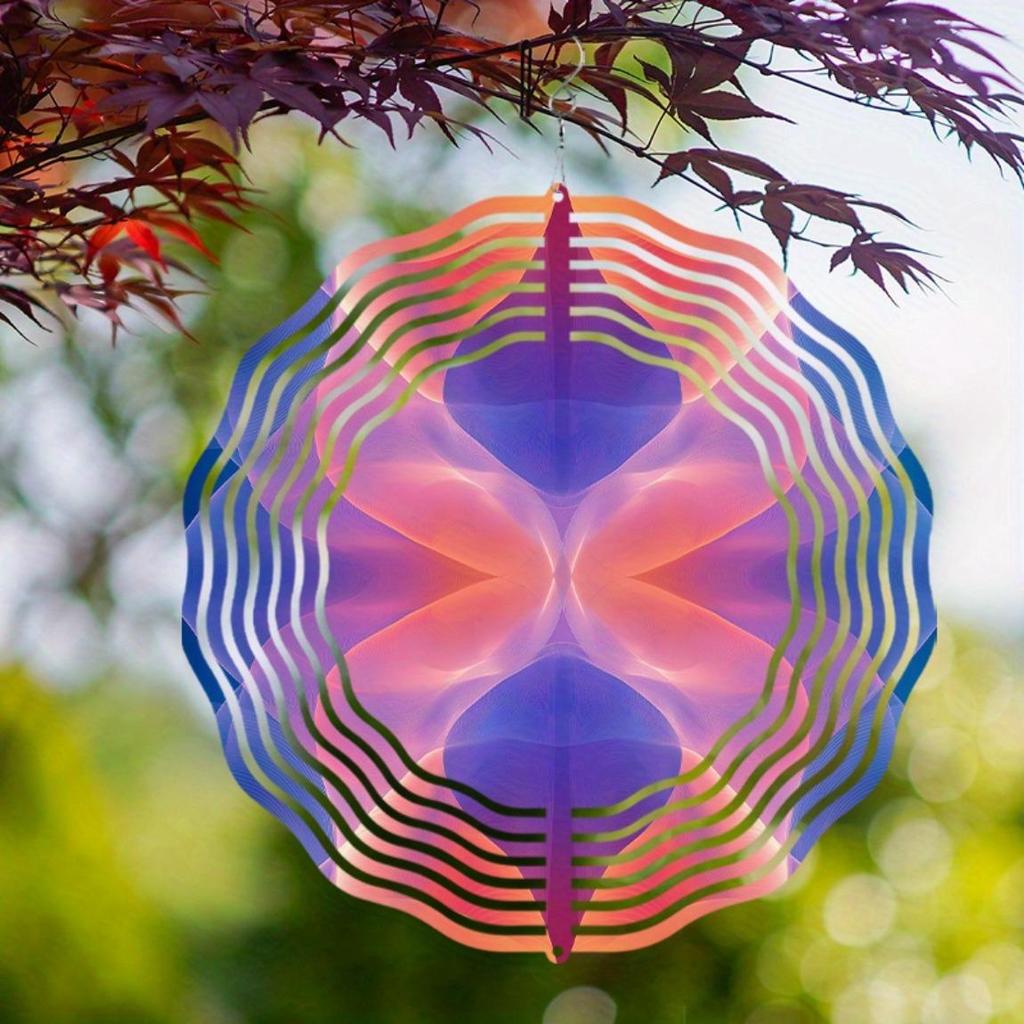 Clopoțel de vânt suspendat cu model Aurora Design artistic metalic rotativ Dungi roz mov albastru Cârlig 360 pentru decor balcon grădină Tot sezonul