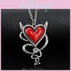 Edgy Heart Shaped Necklace With Red Oil Drop Pendant For Street Style And Night Out