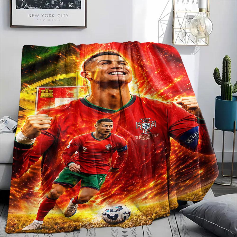 1PC Cristiano Ronaldo Patterned Flannel Blanket Suitable For All Seasons for Home Decor Warmth and Comfort Gifts Holiday Present