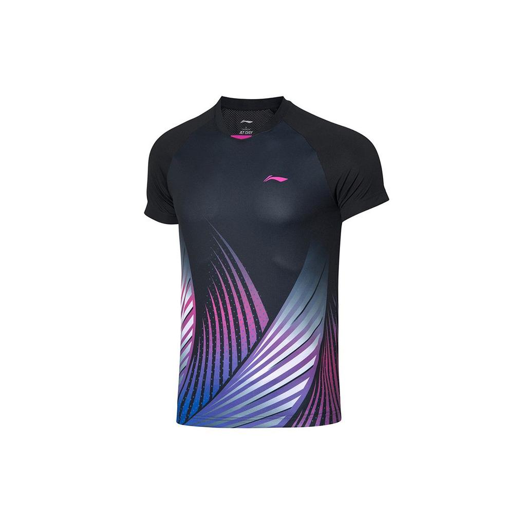 Li Ning Badminton Series Training Quick-Dry Competition Short Sleeve T-Shirt Men Tops Black AAYQ067-4
