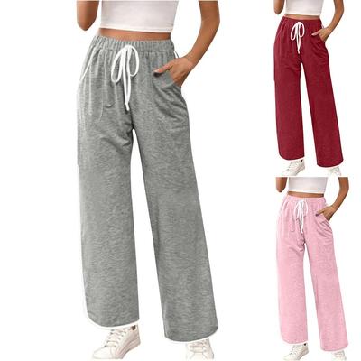 Damen-Winter-Jogginghose, einfarbig, Freizeithose, Damen-Fleece-Jogginghose, weites Bein, gerade Hose