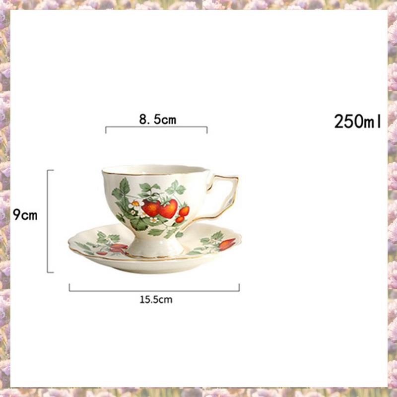 2X French Retro Teapot Coffee Cup Set Gold Edge Cup Saucer Flower Big Teacup English Afternoon Tea Cup B