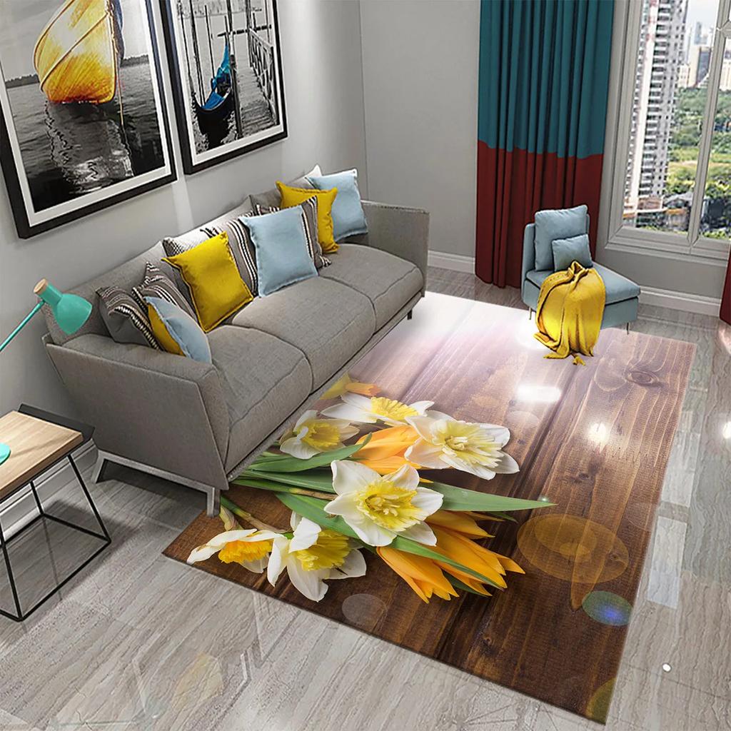 Dielen und Blumen Teppichbrett Blumiger Teppich Retro Landhausstil Rechteckige Bereichsteppiche Yogamatten Schlafzimmer Wohnzimmer Dekor Fußmatte