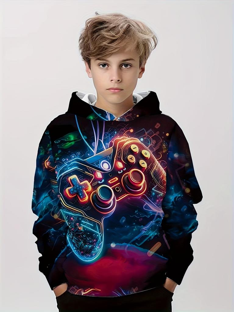 Abbigliamento per bambini Ragazzi Felpe con cappuccio Manica lunga Stampa 3D Gamepad Bambini Primavera Autunno Vestiti Casual All'aperto Elegante Ragazzo Ragazza Vestiti Top