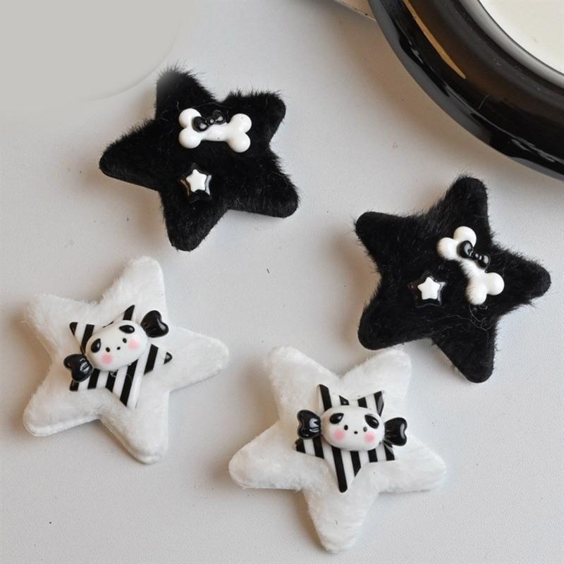 1 Stück/1 Paar Plüsch-Sternform-Haarnadeln mit Harz-Welpen-&Knochen-Dekor Mädchen Harajuku Haarspange Karneval Zopf-Haarspange