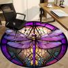1pc Purple Stained Glass Dragonfly Office Round Area Rug, Under Office Chairs Bedroom Living Room Home Decor, Room Deco