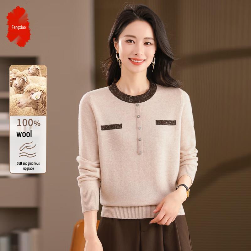 

Fengxiao Women s 100% Pure Wool Round Neck Sweater XL
