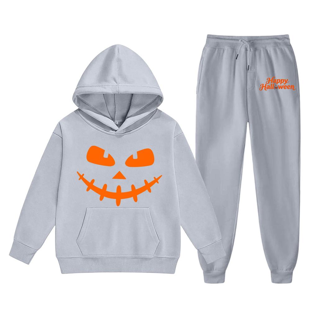 Kids Halloween Hoodie Set Long Sleeve Pullover Sweatshirt with Front Pocket and Elastic Waistband Pants Comfortable Fit for Boys and Girls