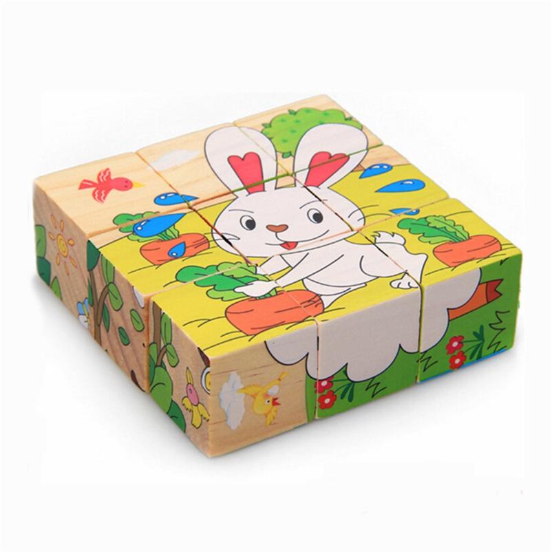 Farm Animal Six Patterns Nine Dimensional Puzzle Cartoon Building Blocks Kids Educational Toy