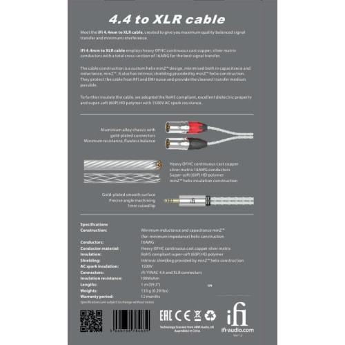 iFi audio 4.4 to XLR cable/4.4mm to 3-pin XLR male x 2 balanced cable