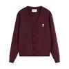 AMI Autumn and Winter New Little White Heart Alpaca Wool Blended Soft and Sticky Knitted Cardigan Round Neck Cloud Sweater Pocket Coat