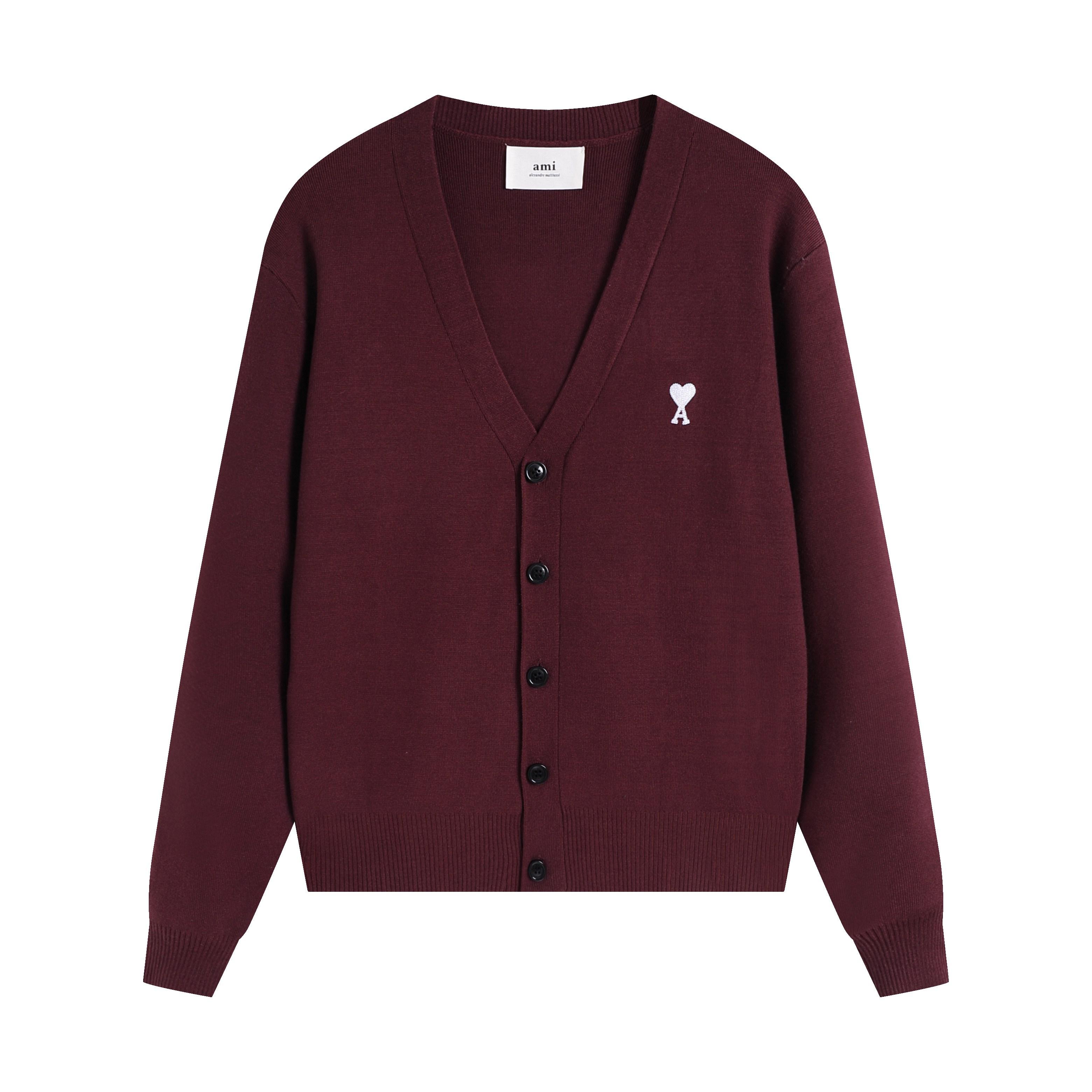 

AMI Осень-Зима Новинка Маленькое Белое Сердце Альпака Шерсть Смешанный Мягкий и Липкий Вязаный Кардиган Круглый Вырез Облако Свитер Пальто с Карманами S