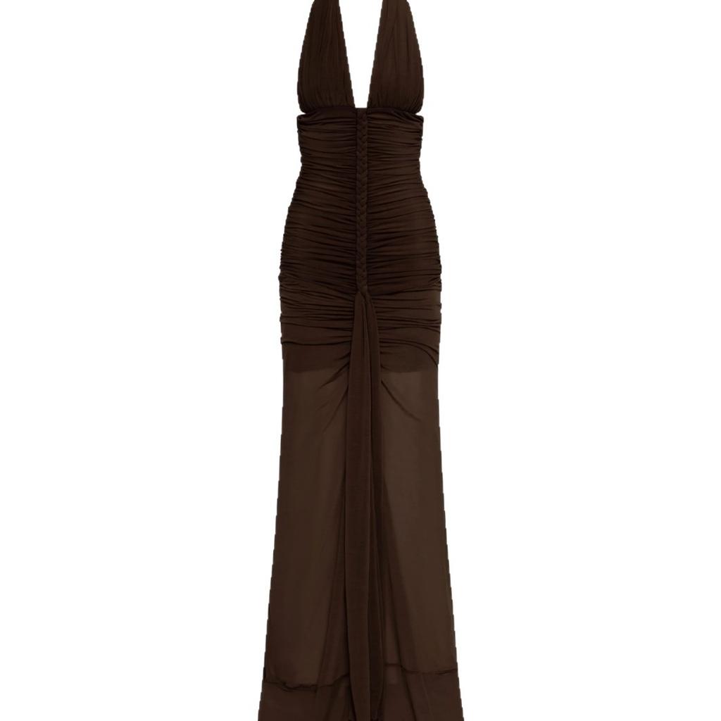 Spot | Women's fashion and sexy V-neck slim-fit pleated hip skirt backless European and American neck dress