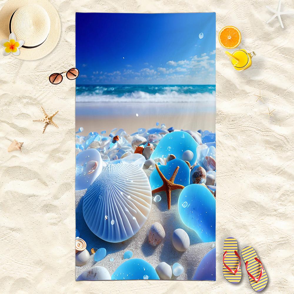 Blue Seashell Starfish Beach Towel Large Sand Free Microfiber Swimming Towel Summer Seaside Bath Towel 50x100cm