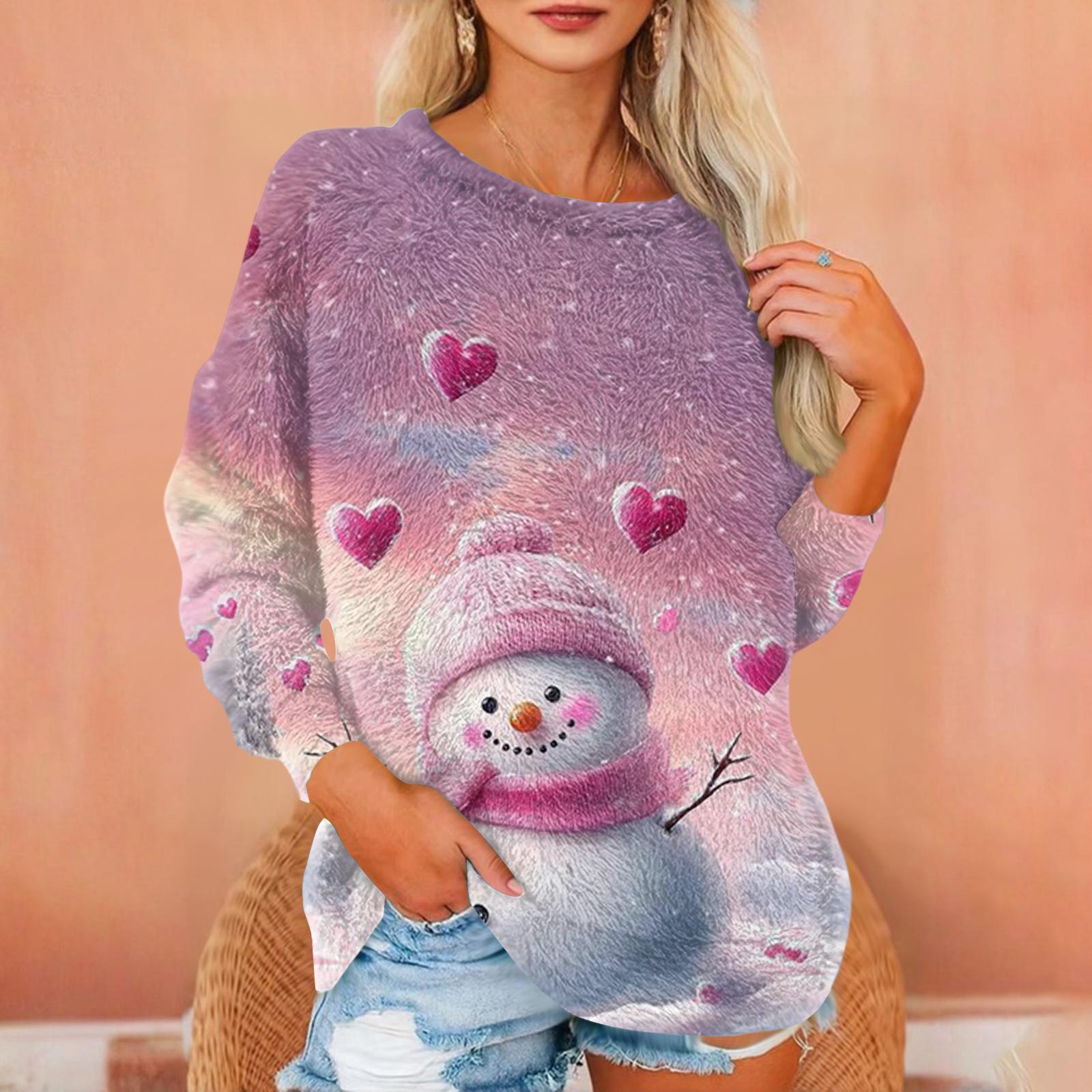 

Женская футболка Фланелевый принт Туника Длинный рукав Вечеринка Круглый вырез Топы M розовый