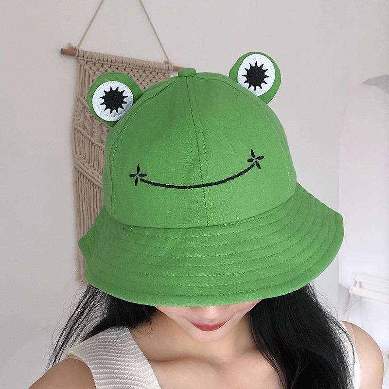 1pc Frog Bucket Hats Women Bucket Hat Women Summer Outdoor Sun Fishing Cap Cotton Wild Panama Hats Sunscreen Bob Caps