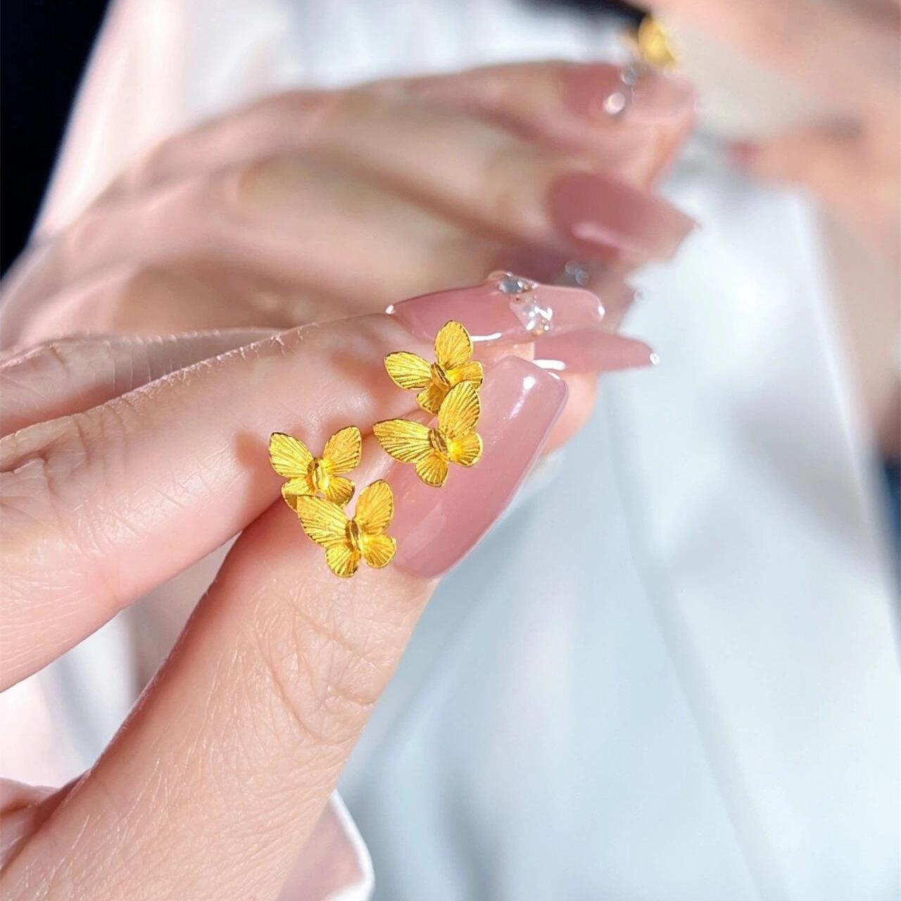 

BELLA BOX Copper-plated Gold Double Butterfly Stud Earrings - Luxurious And Sophisticated, Small And Exquisite, New Style Women s Earrings золотой