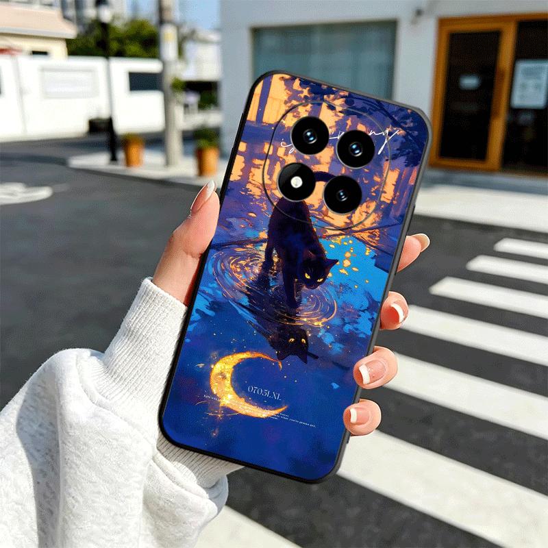 Night Moon Cat Dreamy Art Soft Phone Case for Xiaomi Redmi Note 12 13 14 15 Pro Plus 11 12S 11S 11T 10 4G Black Cover Back Shell