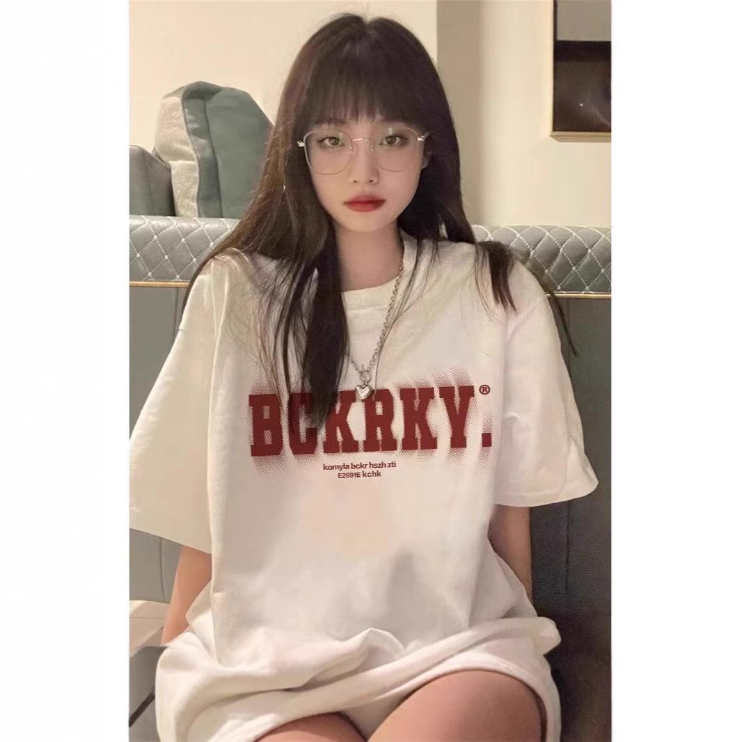 

American Retro Hip Hop Letter Print Loose Short Sleeve T-shirt for Couples – Summer Trend XXL абрикосовий