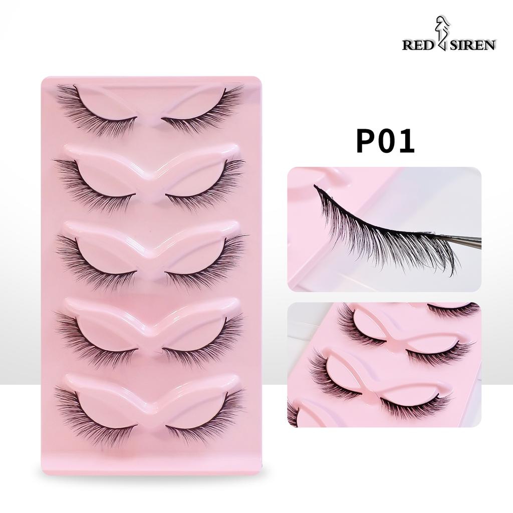 RED SIREN Cat Eye Lashes 5 Pairs Winged Wispy Natural False Eyelashes Makeup Fox Eye Faux Mink Eyelashes