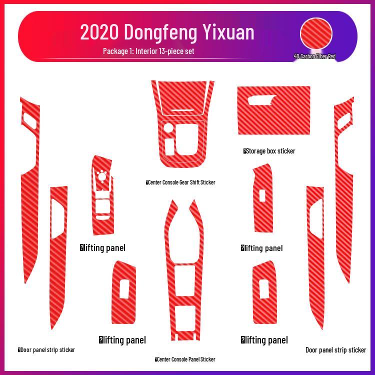 Dongfeng Yixuan Innenkonsole & Tür Anti-Kick Kohlefaser Schutzaufkleber
