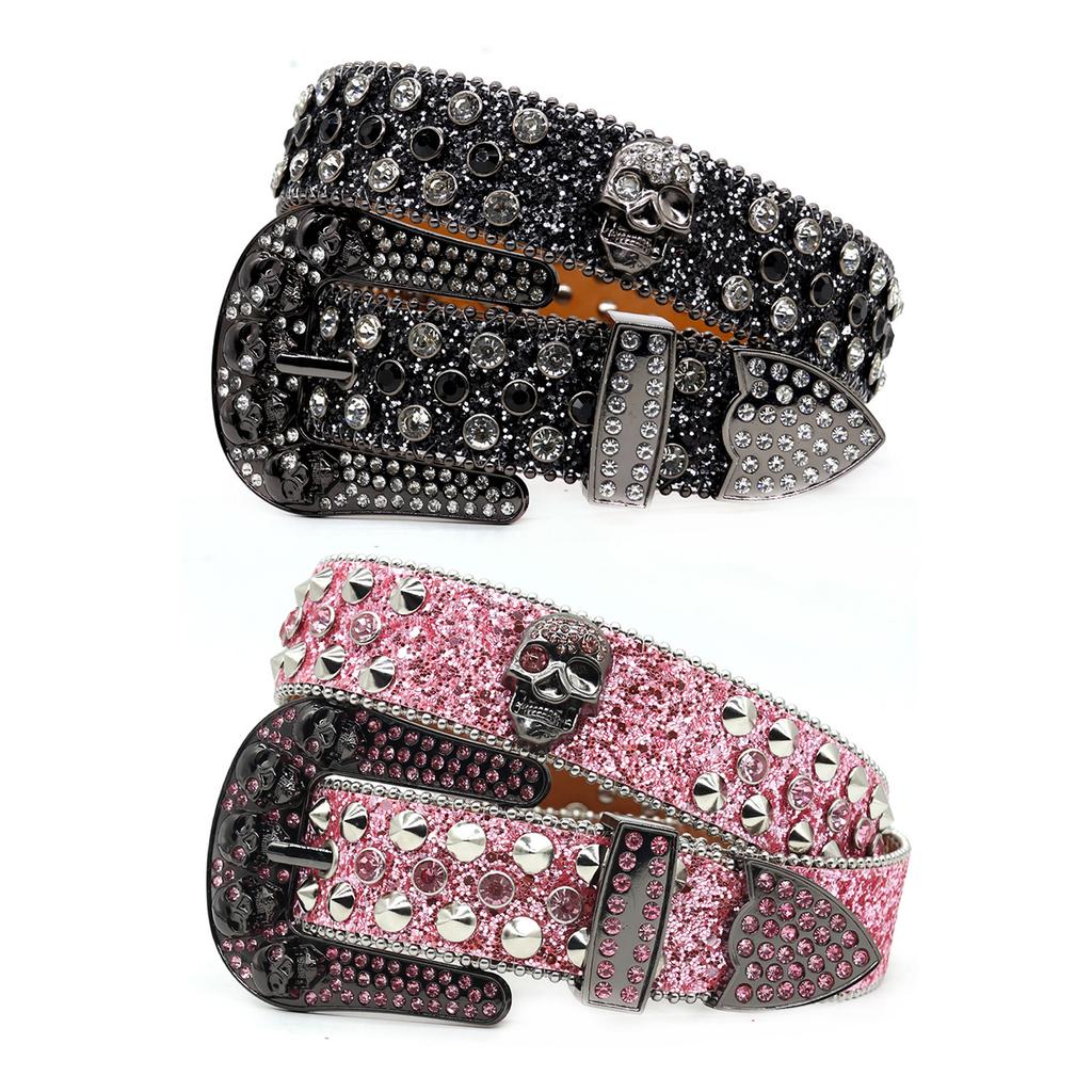 Shinning Diamond Waist Belts with Skull Buckle for Rock Fan Adjust Length Belt for Teens Woman Jeans Skirt Decorative