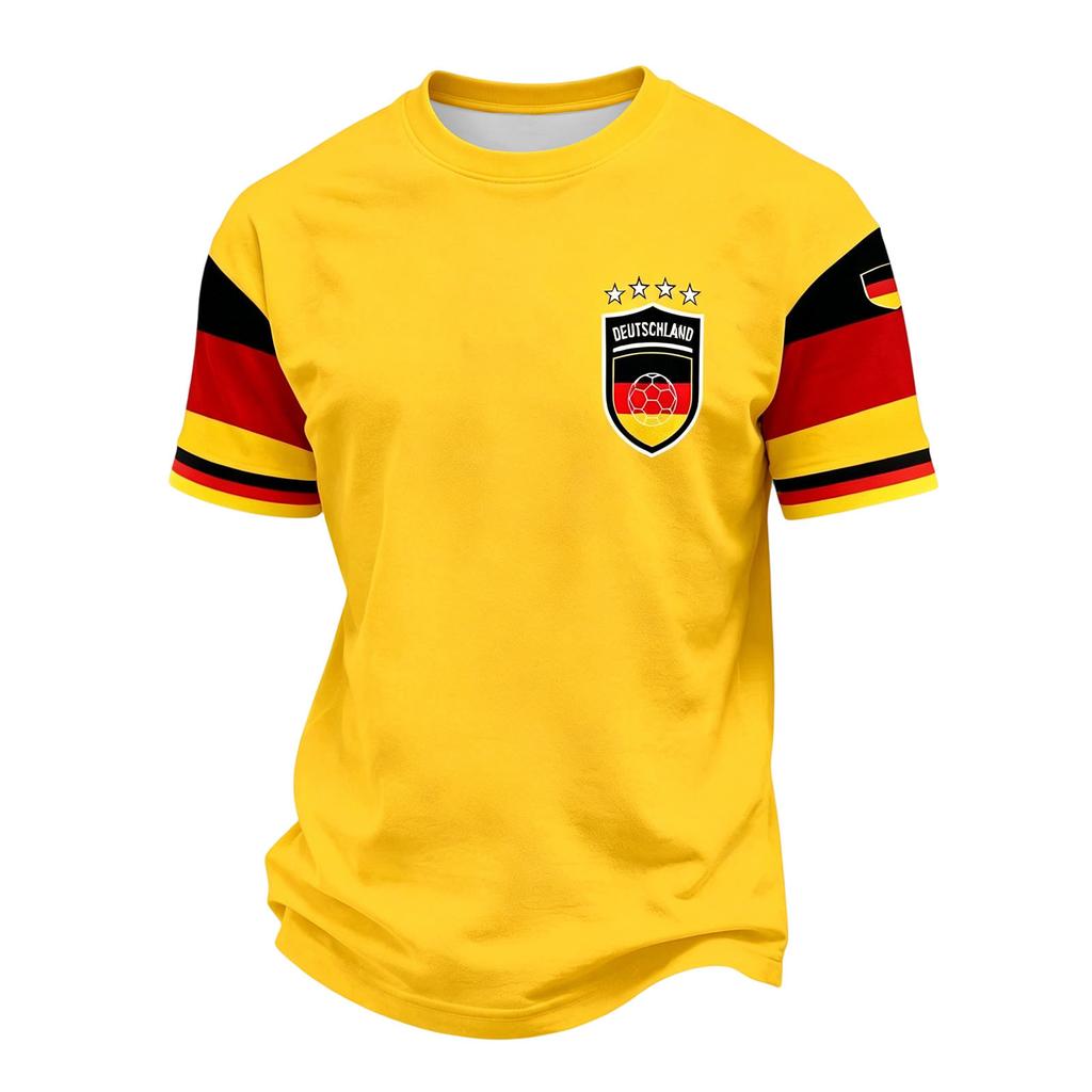 Men's Casual Printed Crew Neck Lightweight Breathable Short Sleeve Shirt Soccer Ball Graphic Germany Flag Inspired Design