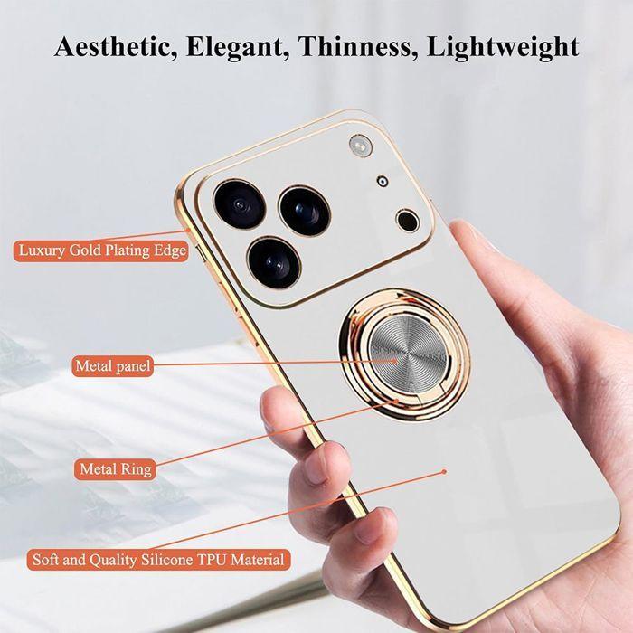 Schutzhülle - BOOLING - iPhone 17 Pro Max - Weiches Silikon - Drehbarer Ring - Weiß