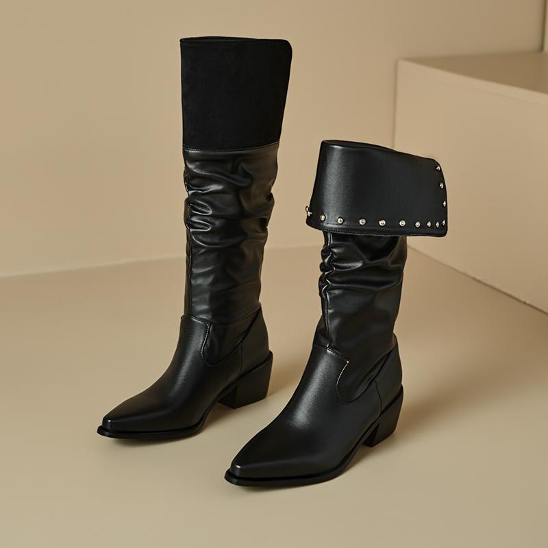 Women's low-heeled boots autumn and winter new European and American thick-heeled large-size Roman medium boots