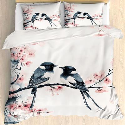 Housses de couette imprimées Lovebirds pour adolescents et adultes Reine Couverture de couette légère Texture d'animaux Ensemble de literie Décor de chambre à coucher Sans couette