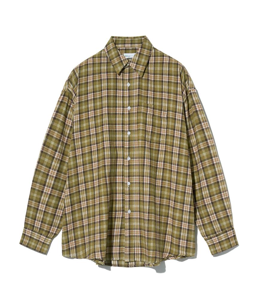 STANDARDERROR 87-Stan089 Classic Vintage Oversized Pocket Long Sleeve Check Shirt Olive