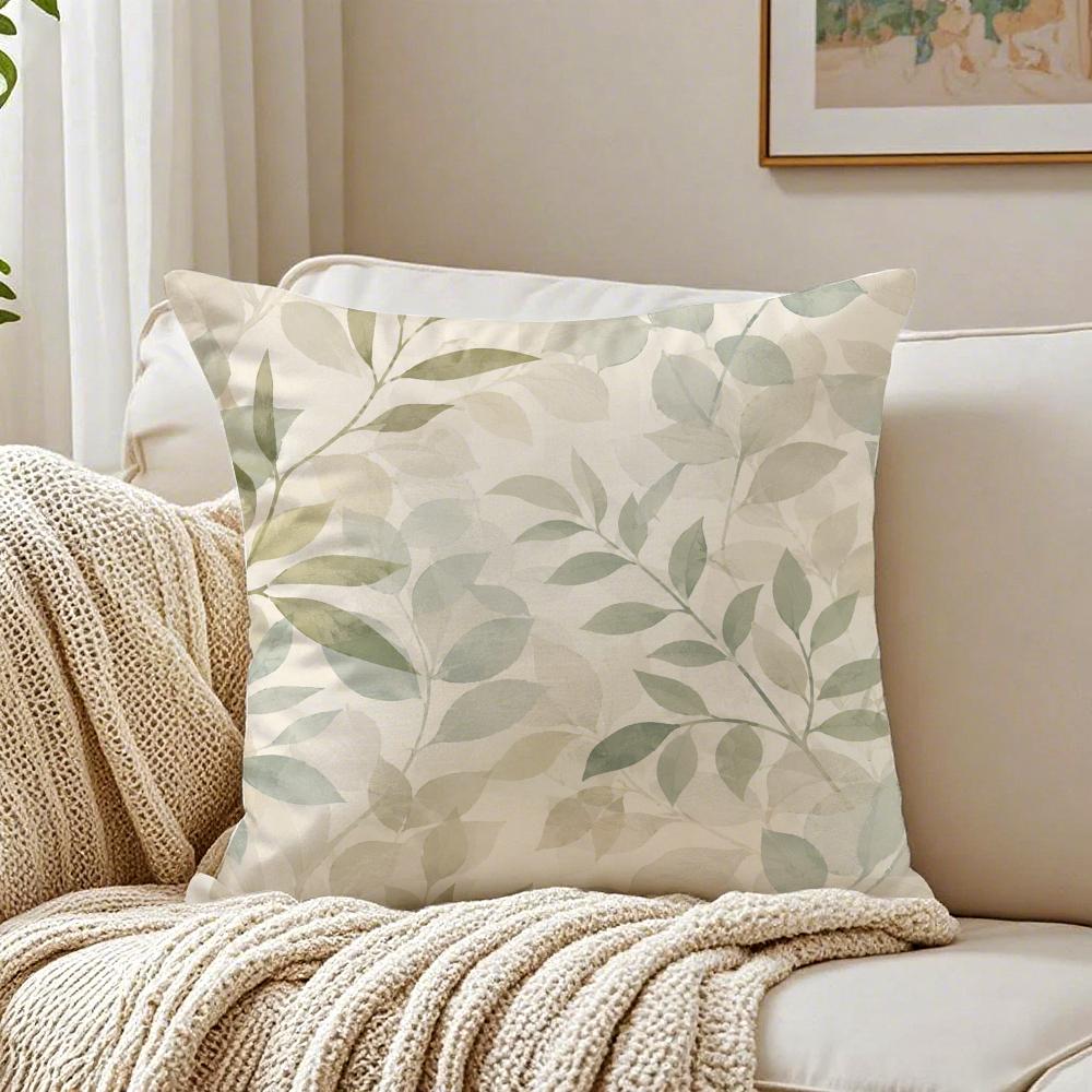 Modern Nordic Plants Green Leaves Pillow Case Organic Short Plush Cushion Covers Breathable Washable WrinkleResistant