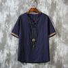 Tricou de bumbac-in pentru bărbați, croială largă, brodat, amestec bumbac-in, subțire, casual, cu nasturi, stil retro chinezesc, top pentru bărbați