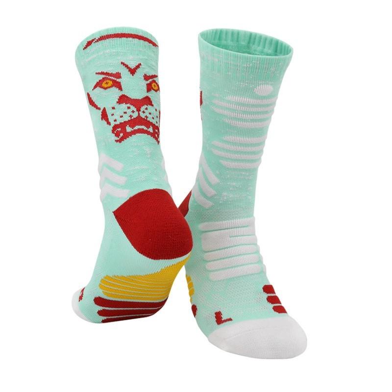 Professional Basketball Socks Jacquard Embroidery Pattern Towel Bottom Cotton Breathable Non-Slip Socks Medium Tube Sports Socks