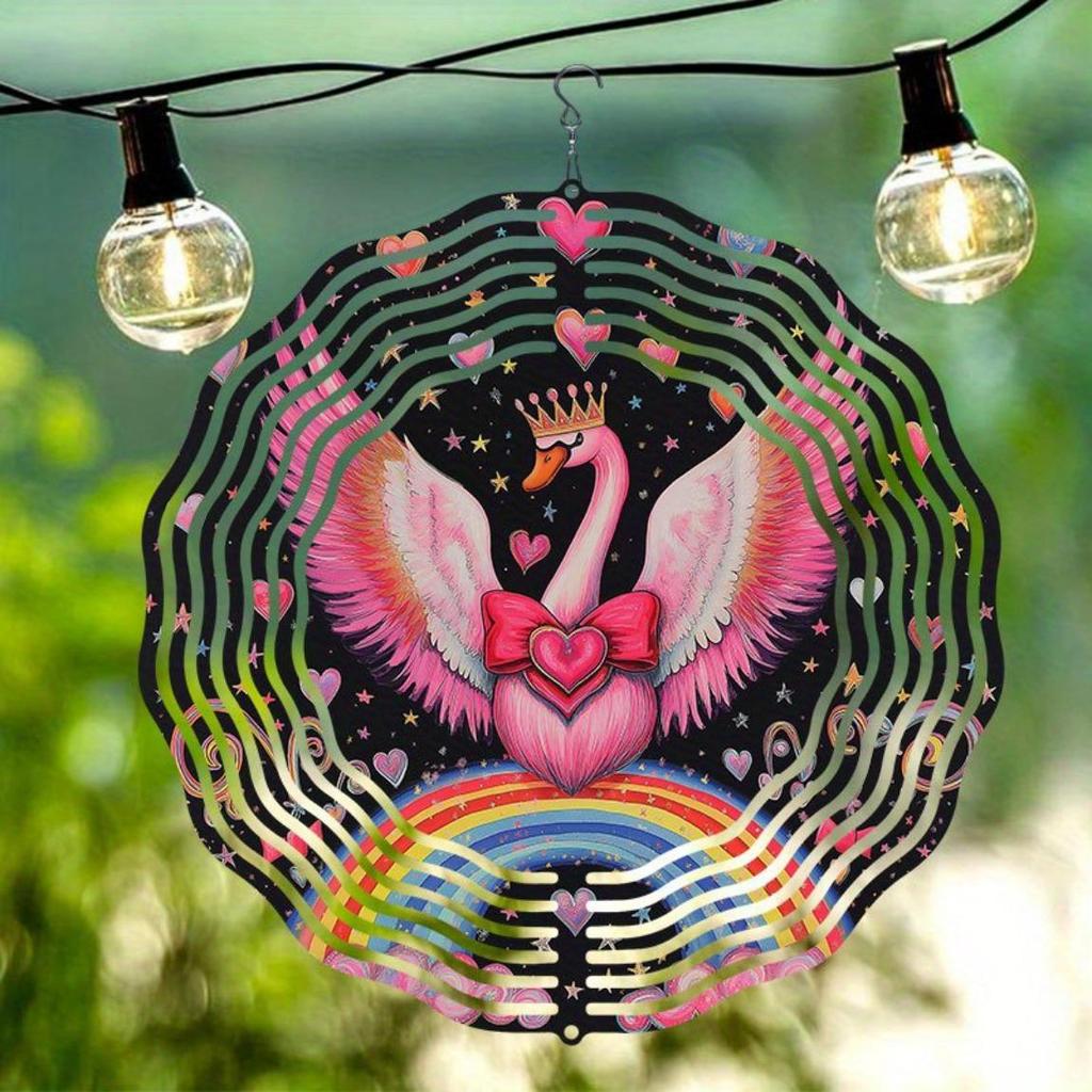 Solar Powered 2D Metal Wind Spinner Pink Flamingo Rainbow Candy Design Outdoor Garden Decor for Patio Yard Autumn Home Gift