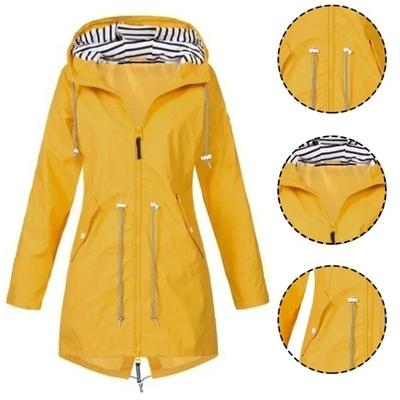 Trench antivento da donna con cappuccio e cerniera all'aperto, casual, impermeabili, con coulisse, giacche da pioggia Mountaineeri femminile