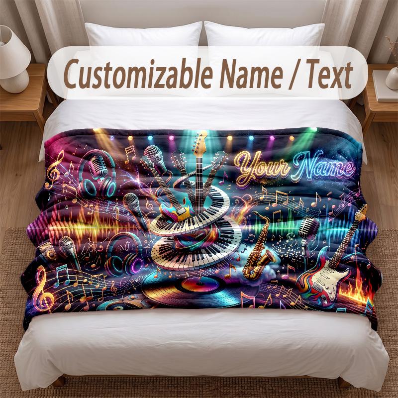 Music General Theme Soft Blanket Personalized Custom Name Text Print Warm Blanket Home Sofa Bedroom Decor