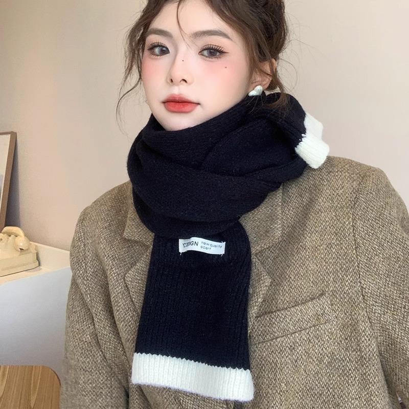 Autumn and Winter Atmosphere Contrasting Color Scarf Women's Winter Korean Knitted Wool Warm Fashion Versatile Scarf New